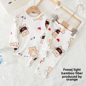 Childrens Bamboo Fiber Sleepwear Long Sleeve Thin Home Clothes Set for Boys And Girls Comfortable Breathable Antibacterial