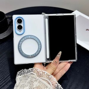 szhaiyu | Luxury Frosted Translucent Magnetic Rotating Bracket Phone Case for Samsung Galaxy Z Fold 8 Zfold8 for Magsafe Protective Cover