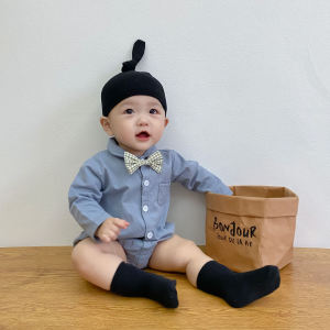Baby Boy Gentlemans Suit Newborn Outfit Spring Autumn One-Piece Clothes Full-Month Clothes Crawler Suit Cotton Korean Style