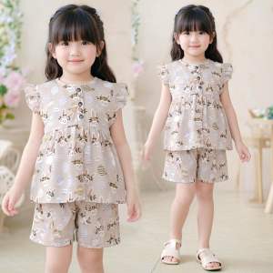 SETELAN ANAK PEREMPUAN RUFFLE 1-5th ONE SET RAYON ANAK PENDEK