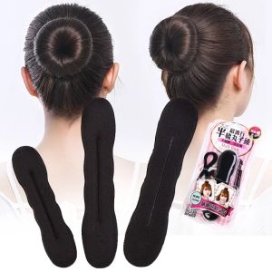 1PC Hair Styling Donut Bun Curler Maker Hair Clip Ring Braider Magic Foam Donut Twist DIY Tool Accessories Black