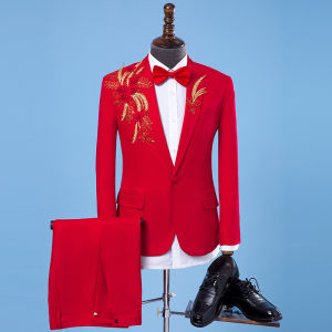 Mens Performance Suit Adult Stage Wedding Celebration Bright Sequins Host Ceremony Ensemble Western Wear Standard Fit Youth Fashion