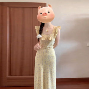 CHANGTONG | French Style Floral Print Sling Dress Tea Break Waist Cinched Long Skirt Elegant Pure Desire Spring Summer Season Women Dress