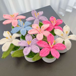 Chậu Hoa Len Móc Hình Hoa Huệ Sáng Tạo - Đồ Trang Trí Nhà Cửa Dệt Tay Cho Ô Tô & Nhà Cửa - Ý Tưởng Quà Tặng Ngày Của Mẹ Hoa Nhân Tạo Bonsai