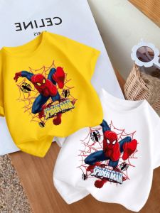 Hot Toys | Spider-man Boys T-shirt Summer Wear Short-sleeved Pure Cotton 2026 New Childrens Wear Cartoon Print Boys Top Clothes