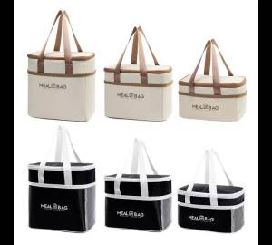 Portable Insulated Lunch Bag Double Compartment Large Capacity Handheld Shoulder Food Tote for Daily Work School
