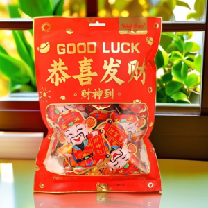 Well Wish Congratulation on Wealth Mixed Fruit Flavor QQ Candy Gum 500g Large Gift Bag Year Goods Candy Snacks Nuts Special Products
