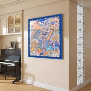 YASISHA | Blue Artistic Silk Scarf Wall Art