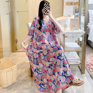 Váy Ngủ Dài Bằng Lụa Cotton Siêu Dài Mùa Hè Cho Nữ Váy Đi Biển Bằng Cotton Nhân Tạo Váy Dài Đến Đầu Gối Mặc Ở Nhà Cỡ Lớn