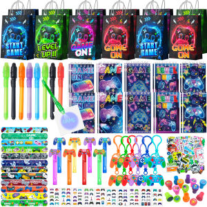 Potdemiel | 146 Pcs Video Game Party Favors-Video Game Keychains Slap Bracelets Stickers & Gamer Goodie Bags Etc Gaming Party Favors for Kid