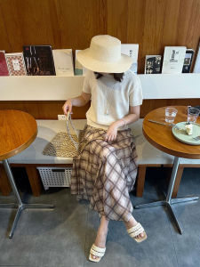 YUFUQING | White Korean Style Round Neck Short Sleeve Womens Loose Half Skirt Two Piece Set Summer Casual High Waist Polyester Fiber