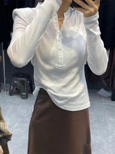 YUFUQING | French Design Early Autumn White Long Sleeve Stand Collar Button Womens Shirt Shoulder Enhancing Inner Wear Polyester Fiber