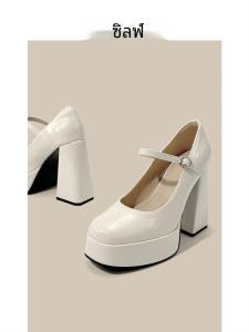 Zhilu รองเท้าส้นสูง ผู้หญิง ส้นหนารองเท้า Mary Janes หัวเข็มขัด สายคล้อง สไตล์เกาหลี รองเท้าแพลตฟอร์มกันน้ําหัวแบน