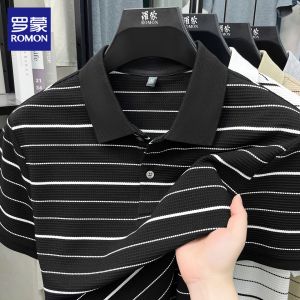 ROMON | Striped Breathable Casual Short Sleeve Mens Polo Shirt
