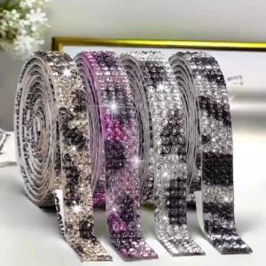1 Roll Self-Adhesive Rhinestone Strip Tape 4 Rows Crystal Diamond Ribbon Sticker for DIY Crafts Car Wedding Clothing Hat Decor