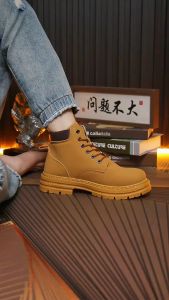 Mens Ankle Boots Retro British Style High Top Lace-up Casual Shoes Comfortable Lightweight Work Shoe