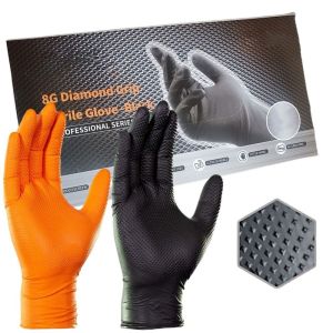 8Mil Thick Heavy Duty Safety Work Gloves Diamond Textured Black Orange Nitrile Gloves Disposable Industrial Auto Mechanic Gloves