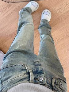 American Retro Slim Straight Light Blue Jeans Womens Spring Autumn High Waist Slim Stretchy Cigarette Pants