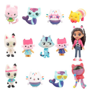Bandai | ~ 13 pcs/set Gabby Dollhouse Anime Characters Car Smile Cat Hug Gaby Girl Doll Cartoon Children Gift Christmas Birthday Toy