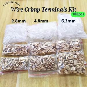 100pcs/pack 2.8/4.8/6.3mm Brass Crimp Spade Terminals + Insulation Covers Kit Automotive Speaker Power Wire Connectors
