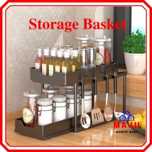 MAJU Kitchen Storage Basket Kabinet Bakul Bawah Sinki Dapur Rak Sinki Organizer Under Sink Cabinet Hooks Seasoning Rack