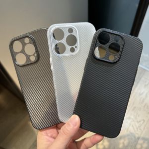 Ultra Thin Carbon Fiber Texture Hard Phone Case For iPhone 17 16 16E 15 14 Plus 13 Pro Max Slim PC Clear Shockproof Soft Cover