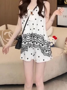 Shalldoer | Korean Style Fashionable Embroidered Casual Sleeveless Womens Set Summer Trendy Hook Flower Design Short Pants Two-Piece Suit