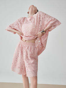 XIAODADEHUA | Embroidered Lace Tshirt Shorts Set