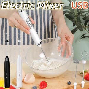 Electric Mixer 3-Speed USB Rechargeable Handheld Foam Maker With Two Mixers