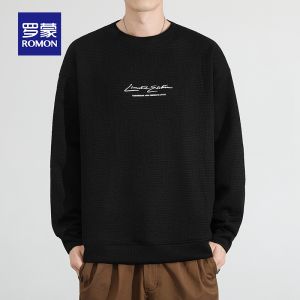 ROMON | Loose Casual Long Sleeve Round Neck Sweatshirt Trendy Mens T-shirt Urban Style Spring Autumn Fashion Top Youth Antibacterial