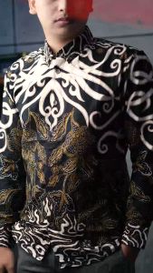 DGMFashion Kemeja Pria Batik Panjang Motif Rantai Akar Hitam 1428