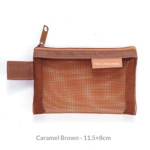 N$ Small Portable Travel Square Solid Color Nylon Mesh Coin Bag Lipstick Key Earphone ID Credit Card Storage Pouch Organizer