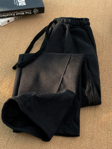 กางเกงลำลองผู้ชายสไตล์อเมริกันย้อนยุค ทรงหลวม ทรงตรง กางเกงขายาวทรงขากว้าง ผ้าคอร์ดูรอยหนา ฤดูใบไม้ร่วง/ฤดูหนาว