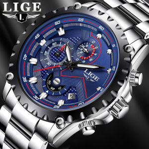 2025 LIGE Men Watch Fashion Quartz Watch Mens Top Brand Luxury All Steel Business Waterproof Sport Watch Relogio Masculino+BOX