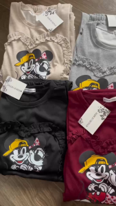 Bộ mặc nhà len lông thỏ thu đông nơ xinh xắn in hình mickey m401 bộ đồ bầu mặc nhà siêu xinh