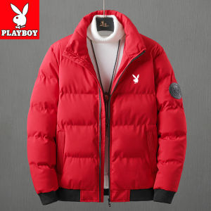 Playboy Mens down Jacket Winter Thickened Fleece Lined Trendy Brand Winter Clothes Cotton Coat Youth Popular Outerwear