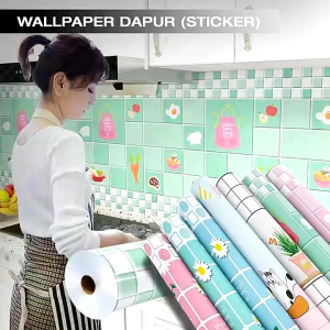 GTB Stiker Dapur Ukuran 60Cm X 3M Motif Best Seller Karakter Bunga Kotak Anti Minyak Anti Api Wallpaper R1300