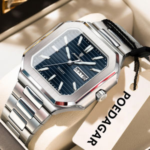 POEDAGAR Square Fashion Man Wristwatch Waterproof Luminous Date Week Quartz Mens Watches Stainless Steel Luxury Men Watch Reloj
