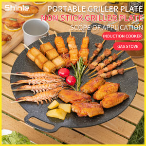 Grill Pan Non Stick Outdoor Camping Frying pan BBQ Plate Size 34cm Portable grill plate