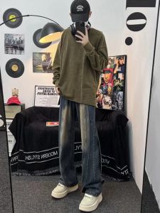 กางเกงยีนส์ทรงหลวมสไตล์อเมริกันสตรีทวินเทจ กางเกงขายาวทรงขากว้าง ทรงหลวม สไตล์ฮิปฮอป เทรนด์แฟชั่นฤดูใบไม้ผลิ 2024