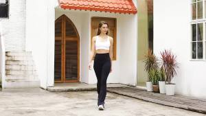 Quần Ống Loe Cạp Cao Ôm Dáng Dành Cho Nữ Chất Liệu Thun Co Giãn Phong Cách Đường Phố Mặc Hàng Ngày Đi Làm Chất Liệu Polyester Dệt Kim Cạp Chun.