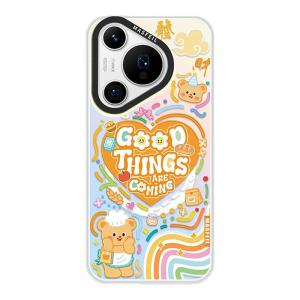 ANGYING | ANGYING Huawei Pura80 Phone Case With Stand Magnetic Absorption Full Protection Yellow Bear Doodle Design Compatible With Pura70pro P60 P40