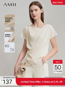 Elegant Amii25 Summer New Style French Commuter Wind Shirt Womens Asymmetric Slit Chiffon Top Sleeveless Straight Cut Polyester Fiber