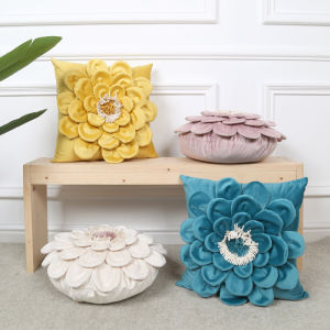 Three-D Flower Cushion Cover 45CM Yellow Blue White Pink Handmade Velvet Throw Pillowcase for Bedroom Living Room Home Decor