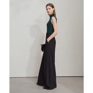 Amii Autumn New Casual Lace Waist Elastic Wide Leg Pants Womens Commute Professional Style Long Pants Straight Cut Trousers