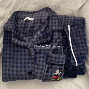 Couples Thickened Coral Fleece Pajamas Cartoon Home Clothes Set Autumn Winter Casual Long Sleeve Sleepwear for Men And Women
