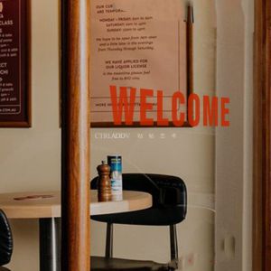 Trendy Welcome Vintage Adhesive Sticker for Sliding Double Door Glass Decorative Advertising PVC Wall Decals Home Accessories