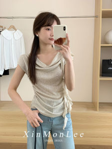 Slim Fit Korean Style Sleeveless T-Shirt with Waist Cinching And Pleating XinmonLee Summer New Arrival Sweet And Spicy