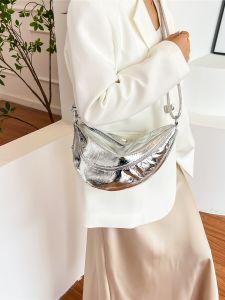 Silver Dumpling Shaped Shoulder Crossbody Bag for Women Trendy Unique Design Summer 2024 Fashionable High-End Feeling Handbag