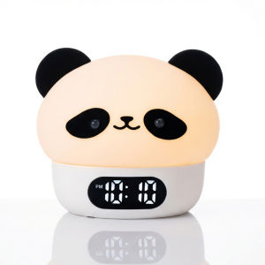 Cute Panda Digital Alarm Clock Kid-Friendly Lamp Rechargeable Colorful Night Light  Touch-sensitive for Sleep Help Ideal Gift